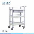 AG-UTA07 3-layer abs plastic utility medical cart with drawer for sale
